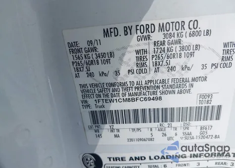 2011 Ford F-150 Xlt из США, поврежденный, VIN 1FTEW1CM8BFC69498